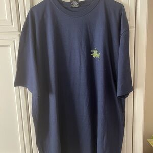 Stussy Dark Blue Tee with Neon Green Logo